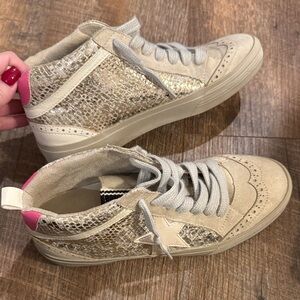 ShuShop Beige and Pink High-Top Sneakers